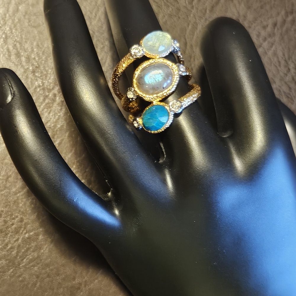 Alexis Bittar Gold Stacked Blue anray Stones